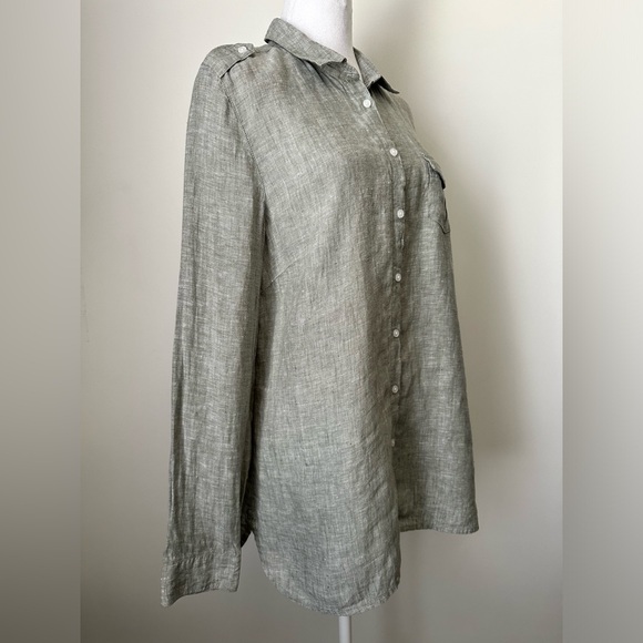 ISLAND COMPANY 100% Linen Button Down Long Sleeve Shirt Women’s (~ Small ) - Picture 3 of 9